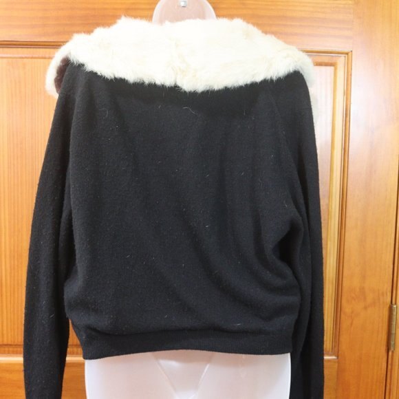 Vintage Hadley Real Mink Fur Collar Black 100% Cashmere Cardigan Sweater LG - Picture 10 of 12